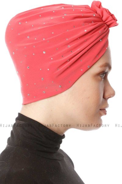 Shereen - Hallonröd Crepe Chiffon Turban - Sehr-i Sal