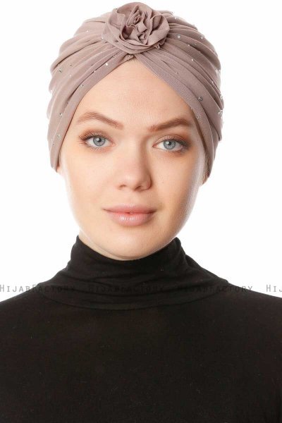 Shereen - Ljus Taupe Crepe Chiffon Turban - Sehr-i Sal