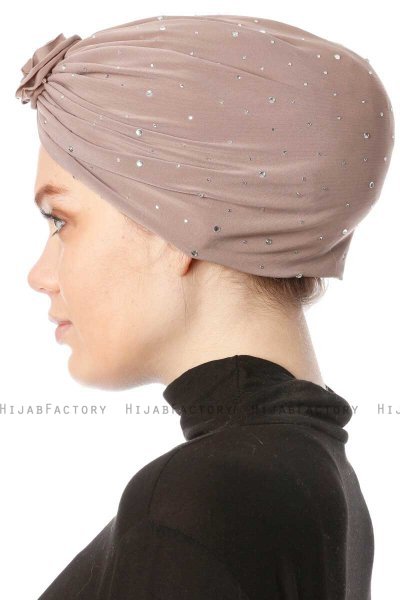Shereen - Ljus Taupe Crepe Chiffon Turban - Sehr-i Sal