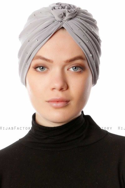 Shereen - Ljusgrå Crepe Chiffon Turban - Sehr-i Sal