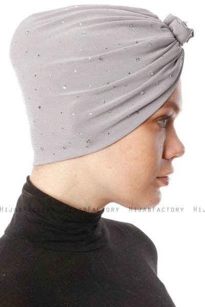 Shereen - Ljusgrå Crepe Chiffon Turban - Sehr-i Sal