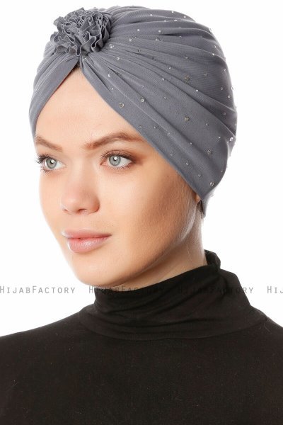 Shereen - Mörkgrå Crepe Chiffon Turban - Sehr-i Sal