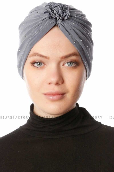 Shereen - Mörkgrå Crepe Chiffon Turban - Sehr-i Sal