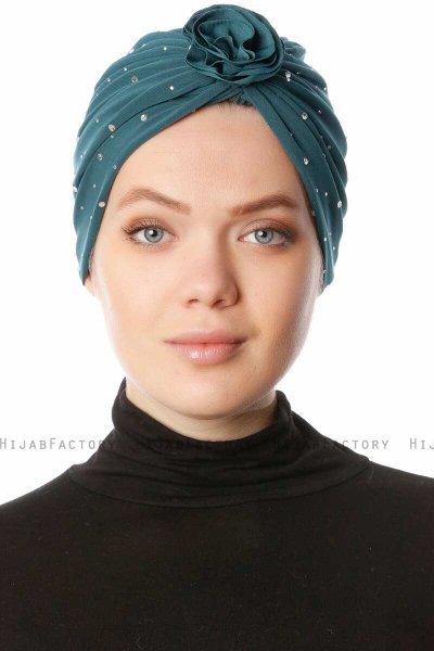 Shereen - Mörkgrön Crepe Chiffon Turban - Sehr-i Sal