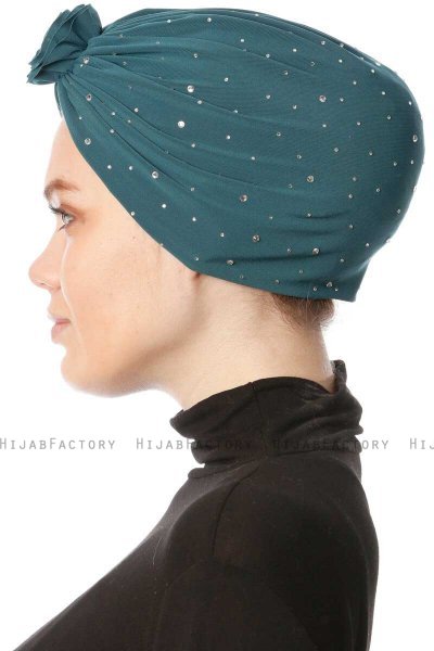 Shereen - Mörkgrön Crepe Chiffon Turban - Sehr-i Sal