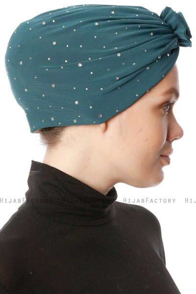 Shereen - Mörkgrön Crepe Chiffon Turban - Sehr-i Sal