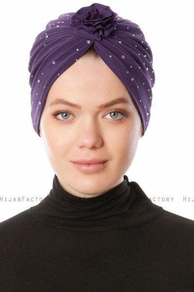 Shereen - Mörklila Crepe Chiffon Turban - Sehr-i Sal