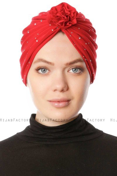 Shereen - Röd Crepe Chiffon Turban - Sehr-i Sal