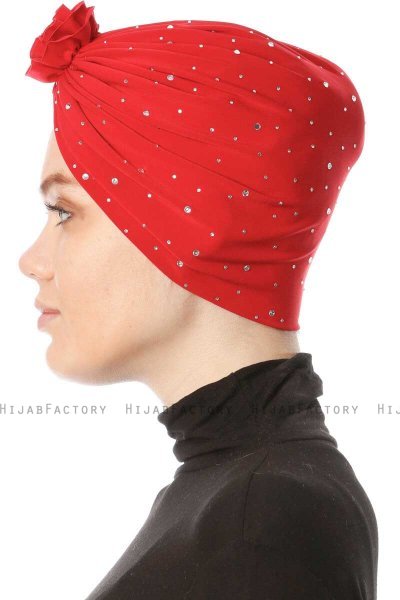 Shereen - Röd Crepe Chiffon Turban - Sehr-i Sal