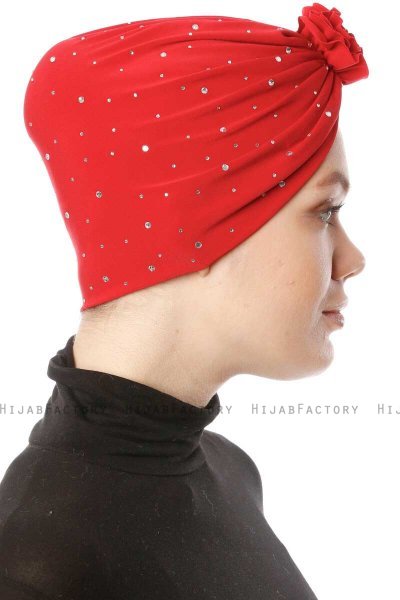 Shereen - Röd Crepe Chiffon Turban - Sehr-i Sal