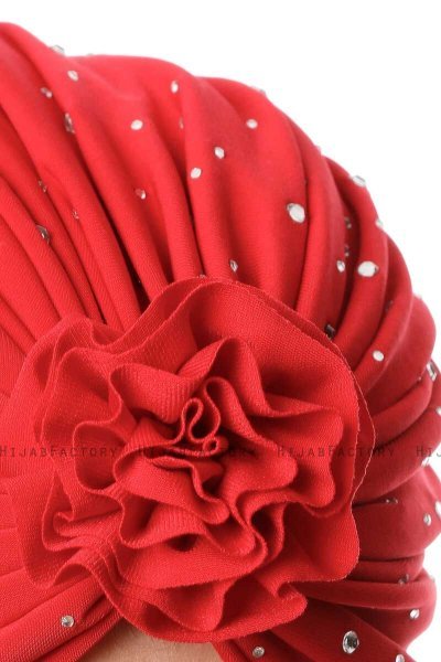 Shereen - Röd Crepe Chiffon Turban - Sehr-i Sal