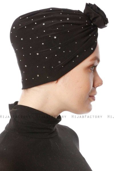 Shereen - Svart Crepe Chiffon Turban - Sehr-i Sal