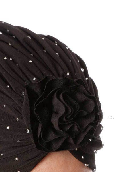 Shereen - Svart Crepe Chiffon Turban - Sehr-i Sal