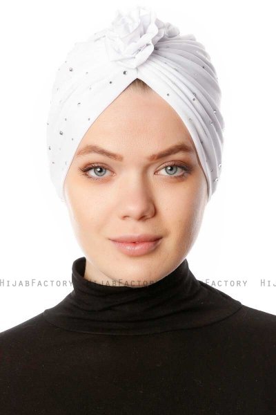 Shereen - Vit Crepe Chiffon Turban - Sehr-i Sal