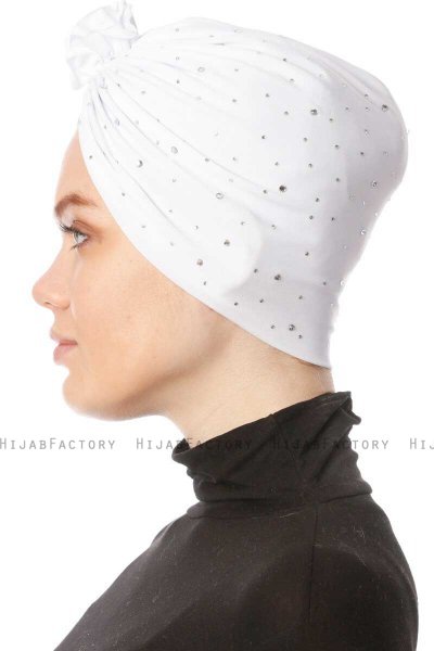 Shereen - Vit Crepe Chiffon Turban - Sehr-i Sal