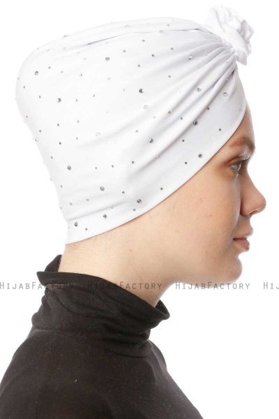 Shereen - Vit Crepe Chiffon Turban - Sehr-i Sal