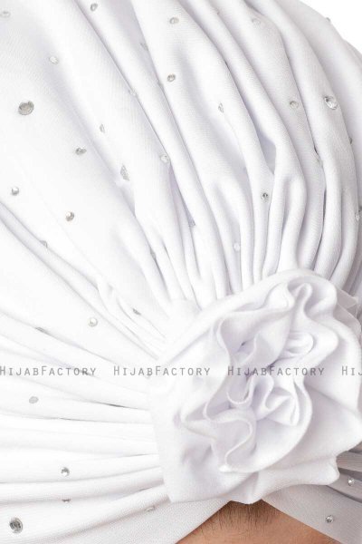 Shereen - Vit Crepe Chiffon Turban - Sehr-i Sal