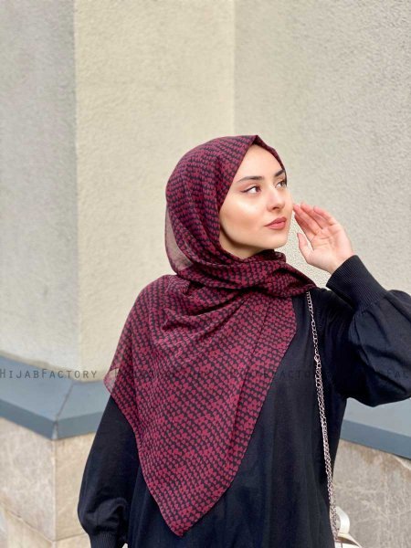 Shilan - Bordeaux Mönstrad Crepe Hijab - Mirach