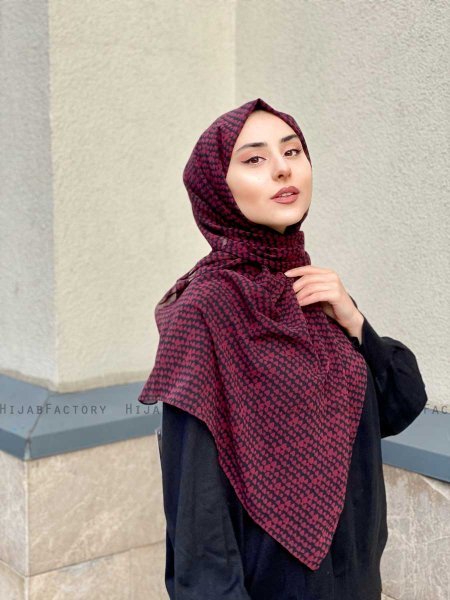 Shilan - Bordeaux Mönstrad Crepe Hijab - Mirach