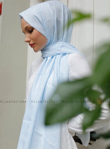 Yumna - Ljusblå Mönstrad Hijab