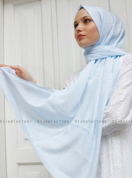 Yumna - Ljusblå Mönstrad Hijab