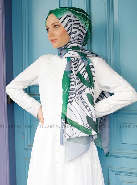 Yumna - Mörkgrön Mönstrad Hijab