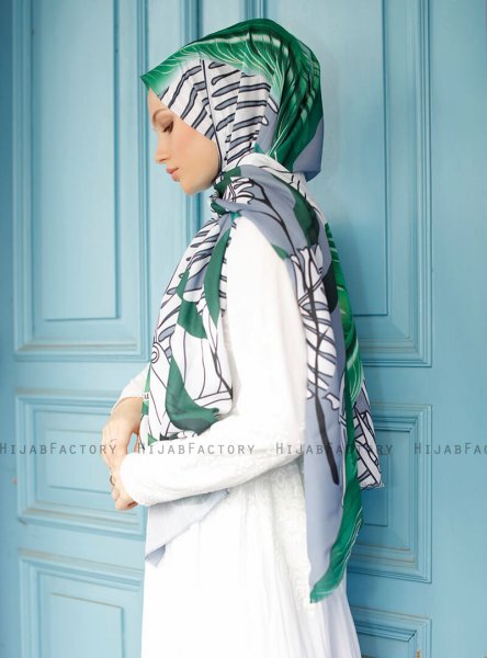 Yumna - Mörkgrön Mönstrad Hijab