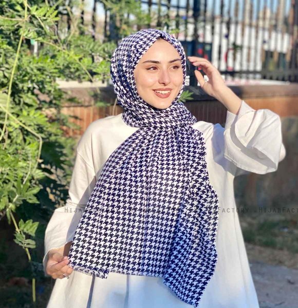 Soheila - Marinblå & Vit Mönstrad Bomull Hijab