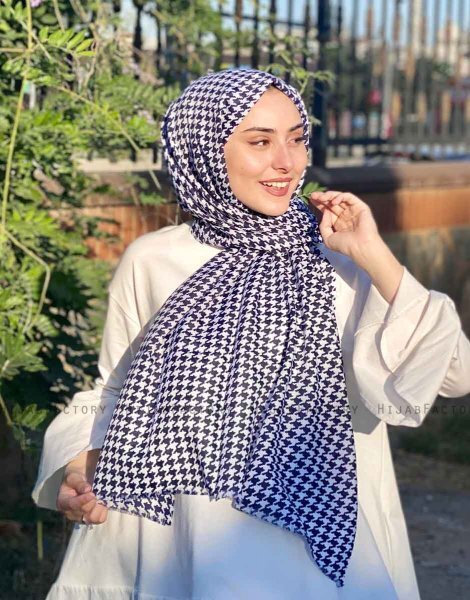 Soheila - Marinblå & Vit Mönstrad Bomull Hijab