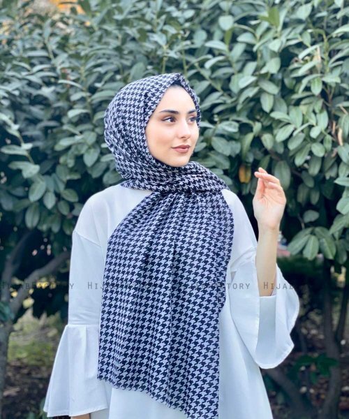 Soheila - Svart & Grå Mönstrad Bomull Hijab