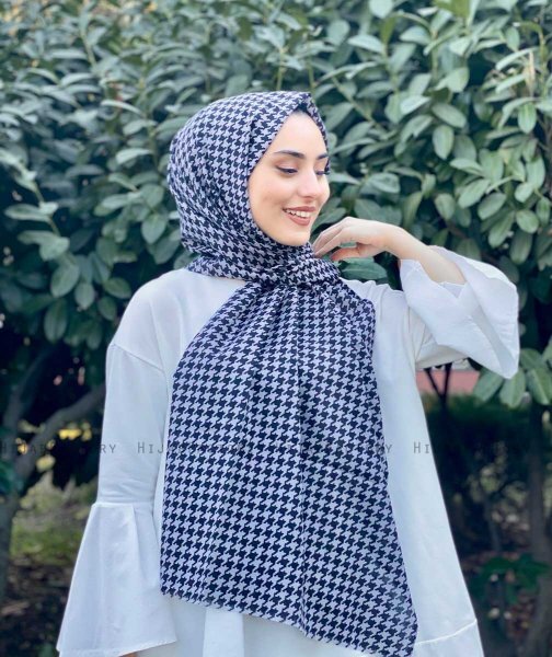 Soheila - Svart & Grå Mönstrad Bomull Hijab