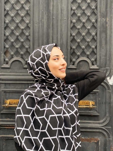 Sora - Svart Mönstrad Bomull Hijab - Mirach