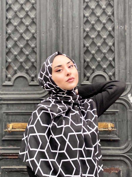 Sora - Svart Mönstrad Bomull Hijab - Mirach