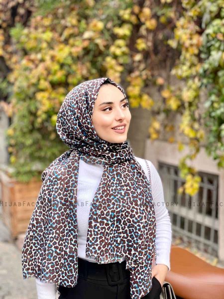 Suha - Blå Leopard Mönstrad Bomull Hijab