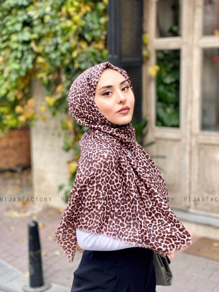 Suha - Brun Leopard Mönstrad Bomull Hijab