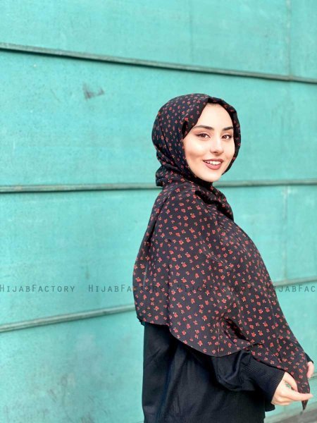 Tahia - Svart Mönstrad Crepe Hijab - Mirach