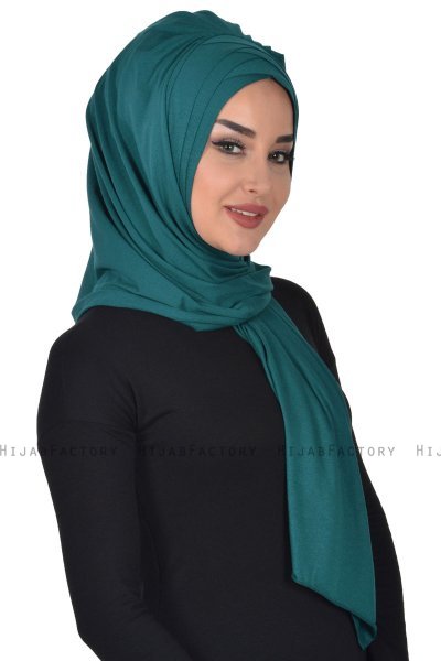 Tamara - Mörkgrön Praktisk Bumull Hijab