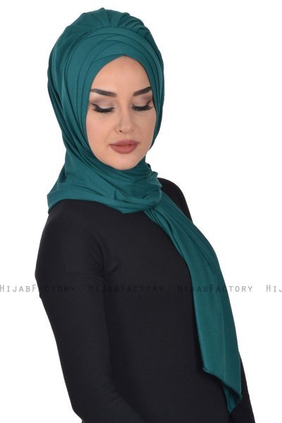 Tamara - Mörkgrön Praktisk Bumull Hijab