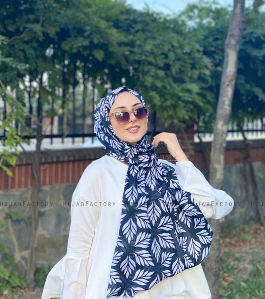 Tanaz - Svart Mönstrad Bomull Hijab
