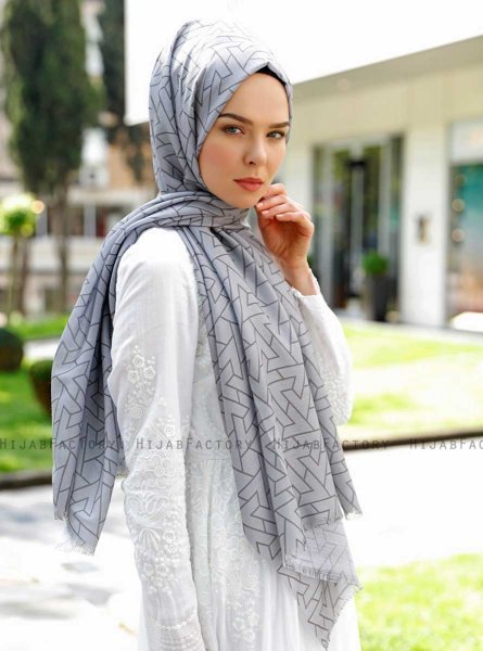 Tharaa - Grå Mönstrad Hijab - Sal Evi