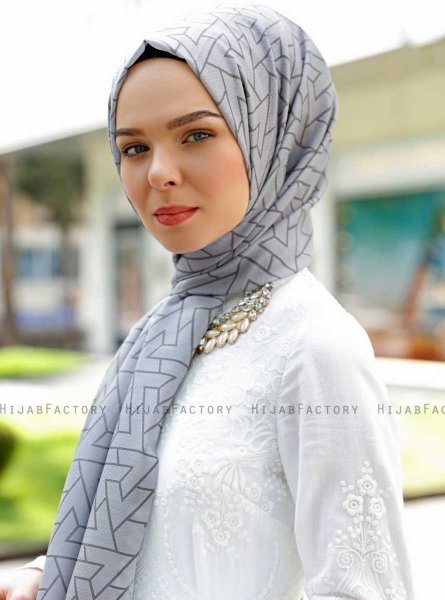 Tharaa - Grå Mönstrad Hijab - Sal Evi