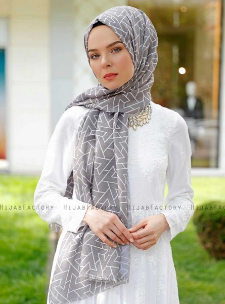 Tharaa - Mörkgrå Mönstrad Hijab - Sal Evi