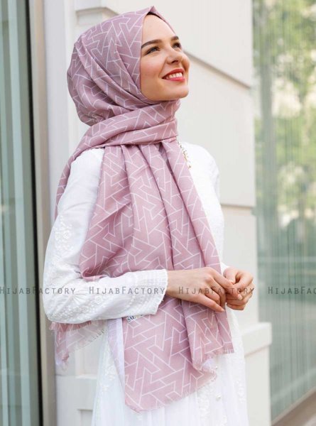 Tharaa - Rosa Mönstrad Hijab - Sal Evi