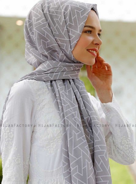 Tharaa - Silver Mönstrad Hijab - Sal Evi