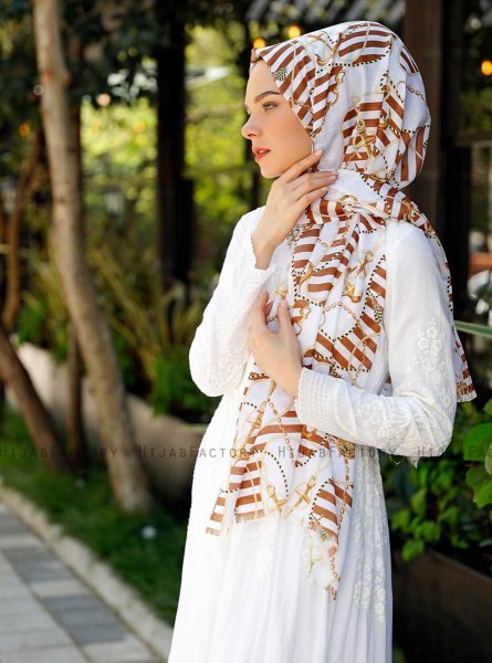Ulima - Brun Mönstrad Hijab - Sal Evi