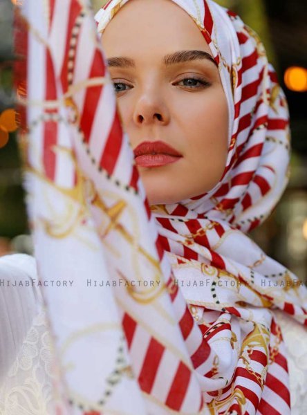 Ulima - Röd Mönstrad Hijab - Sal Evi