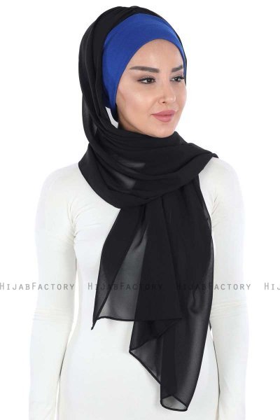 Vera - Blå & Svart Praktisk Chiffon Hijab