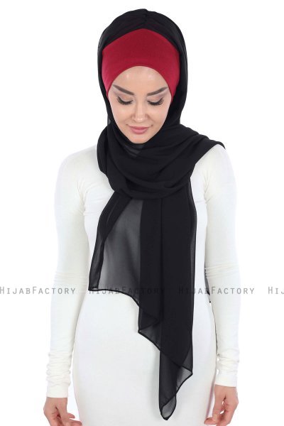Vera - Bordeaux & Svart Praktisk Chiffon Hijab