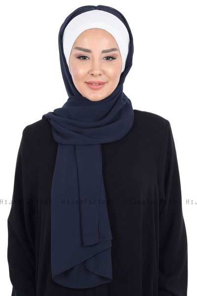 Vera - Creme & Marinblå Praktisk Chiffon Hijab