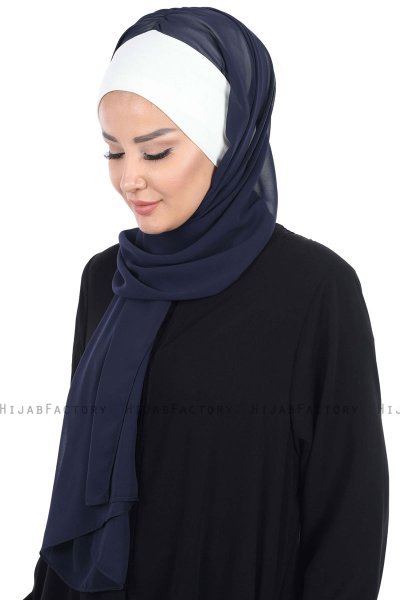 Vera - Creme & Marinblå Praktisk Chiffon Hijab